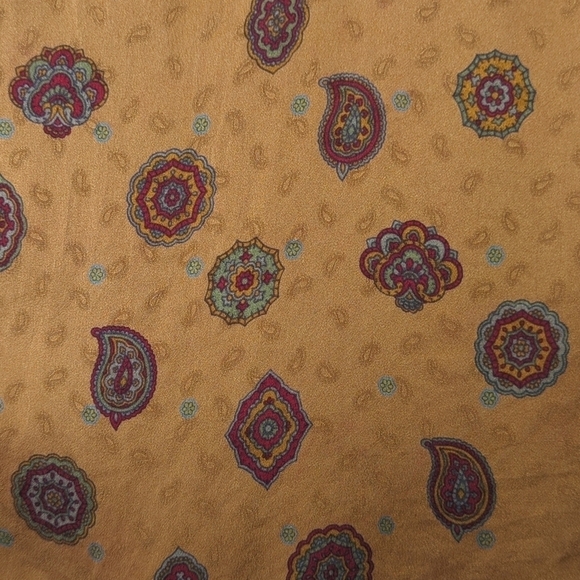 Anne Klein 80's Vintage Silky Paisley Printed Pleated Turtleneck Blouse Brown SP - Picture 6 of 13